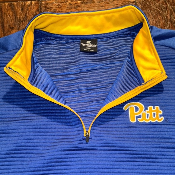 Colosseum PITT Blue and Yellow Zip Up Sweater with Textured Pattern - Picture 6 of 9